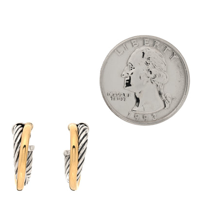 David Yurman Sterling Silver 18K Yellow Gold 17mm Crossover Cable Hoop Earrings 2 of 4