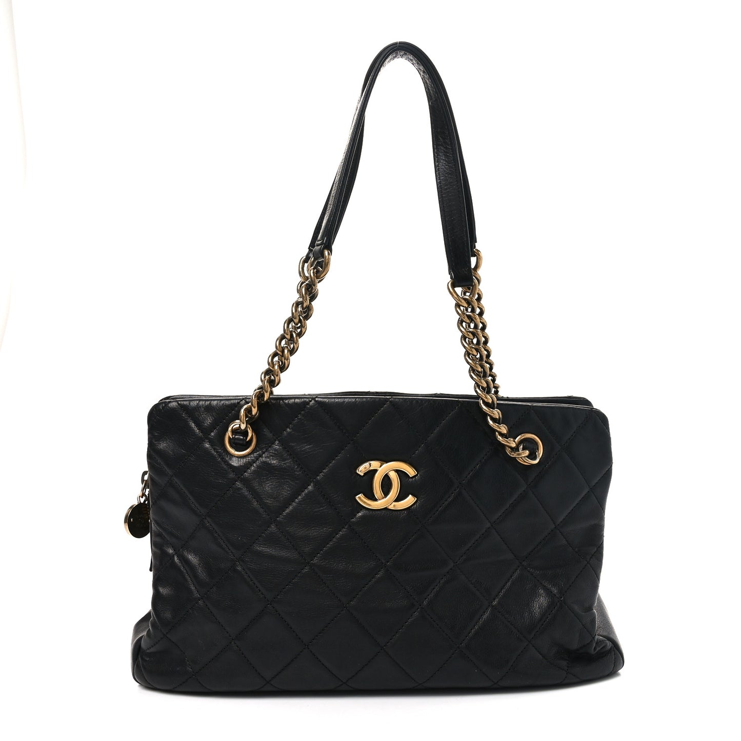 Calfskin Quilted Small CC Crown Tote Black
