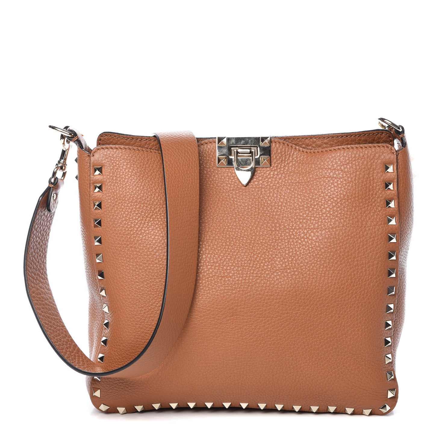 Pebbled Calfskin Small Rockstud Flip-Lock Messenger Bag Light Cuir