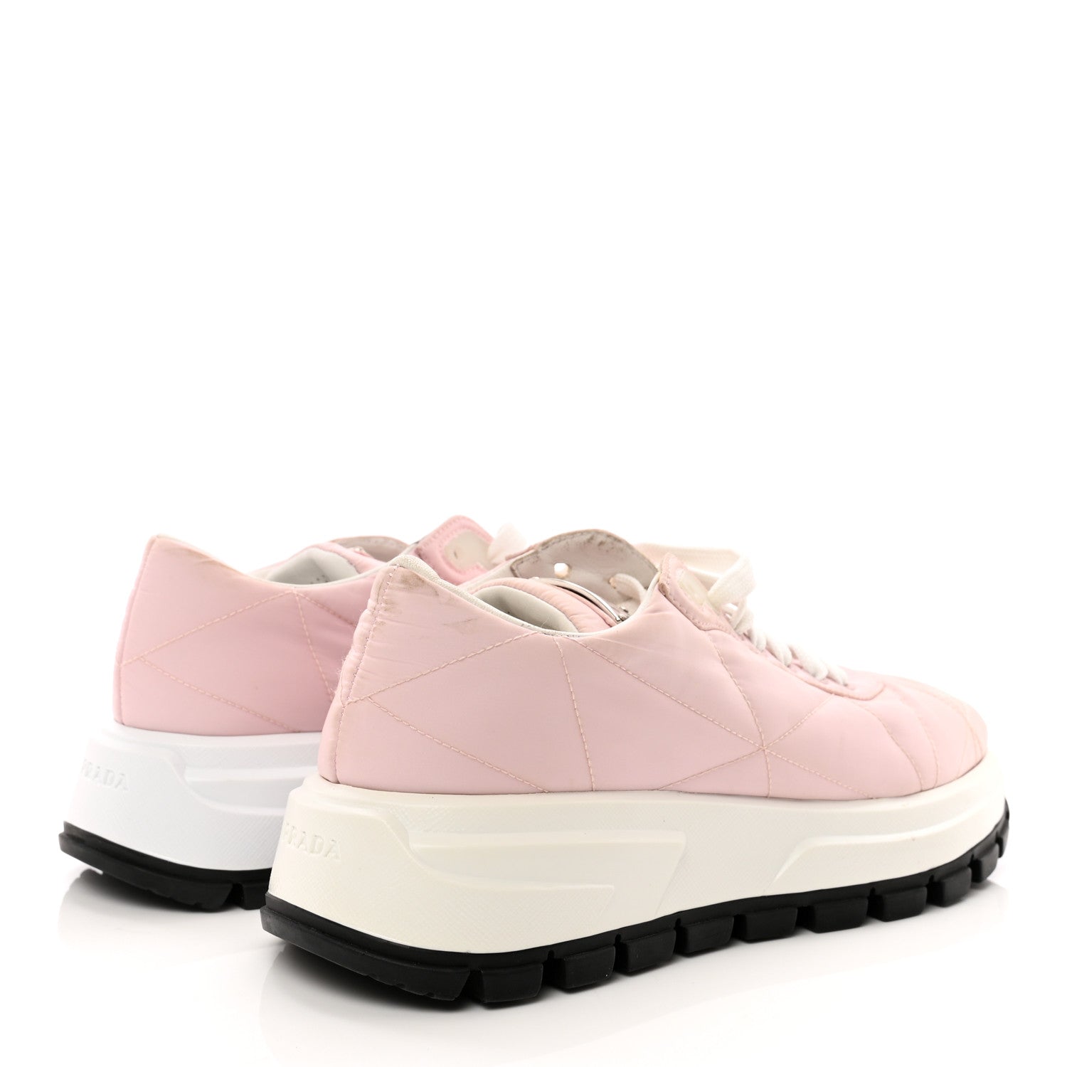 Prada Re-Nylon Piuma Metal Triangle Logo Quilted 45mm Sneakers 37 Alabastro 4 of 14