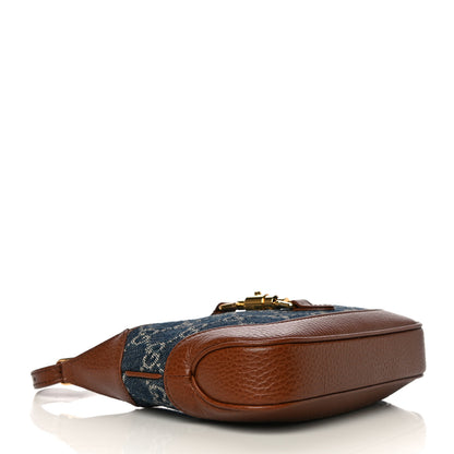 Gucci New Denim GG Monogram Calfskin Mini Jackie 1961 Hobo Blue Tea Cuir 4 of 11