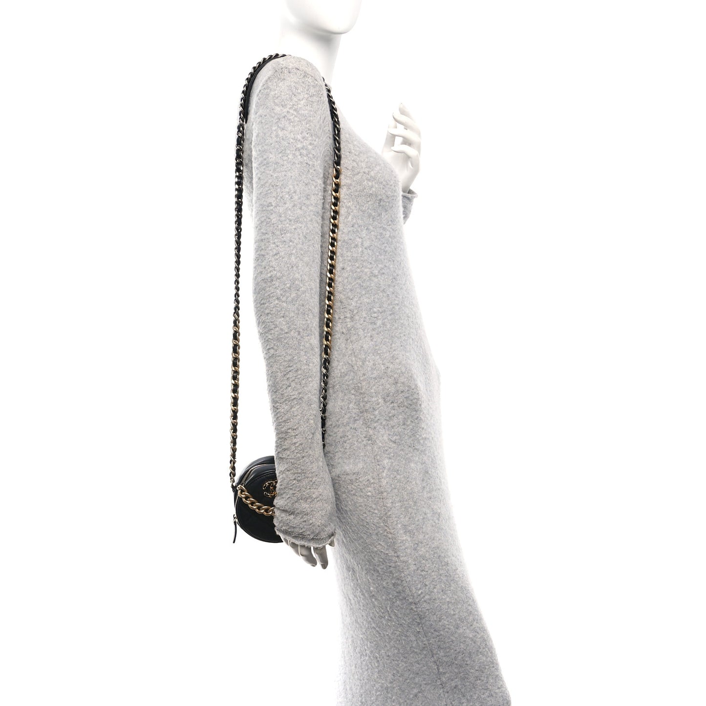 Lambskin Quilted Chanel 19 Round Clutch With Chain Black