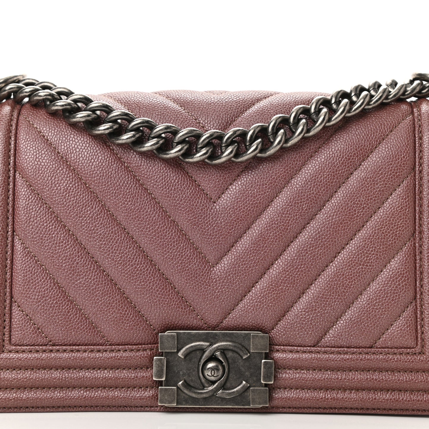 Metallic Caviar Chevron Quilted Medium Boy Flap Dark Pink