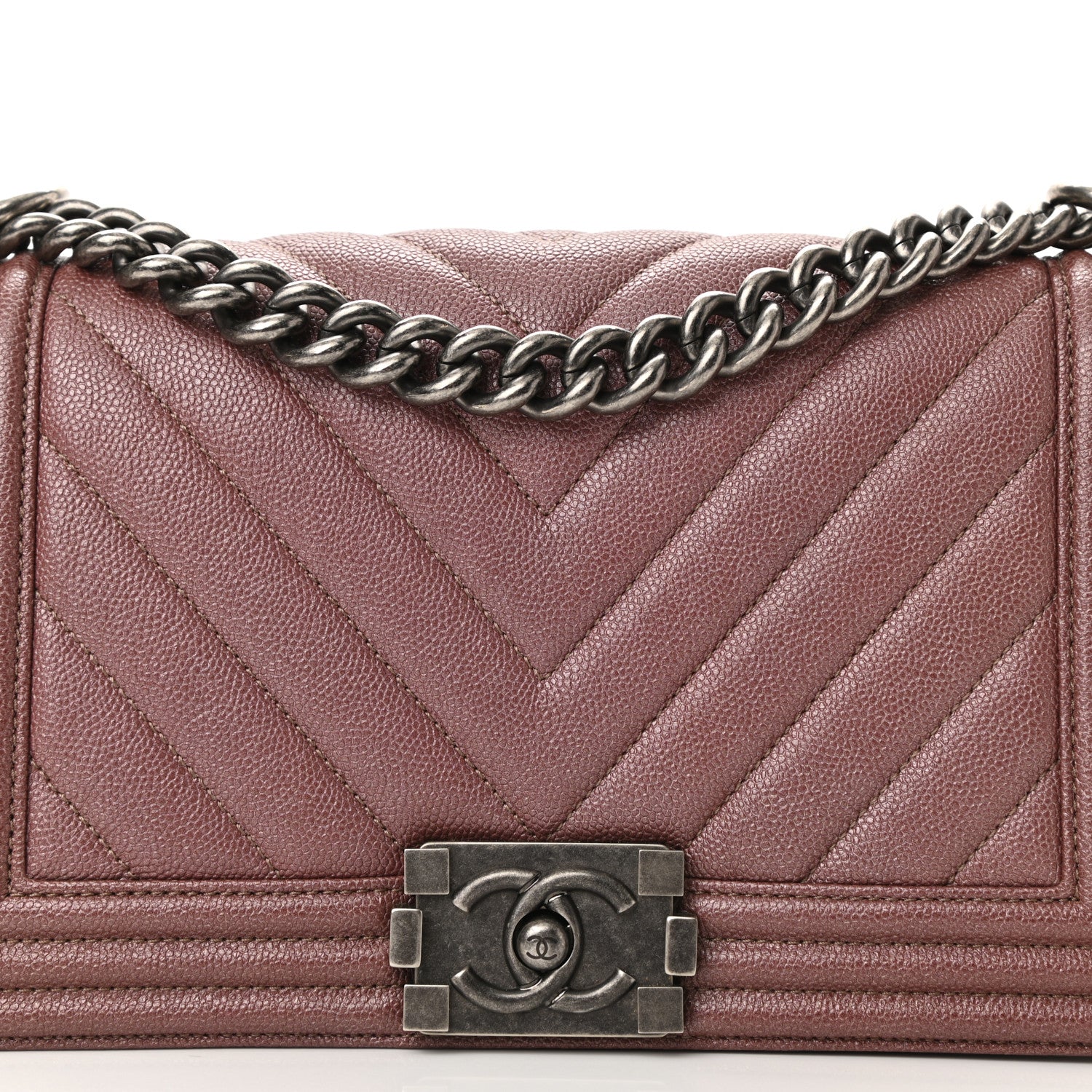 Chanel Metallic Caviar Chevron Quilted Medium Boy Flap Dark Pink 8 of 11
