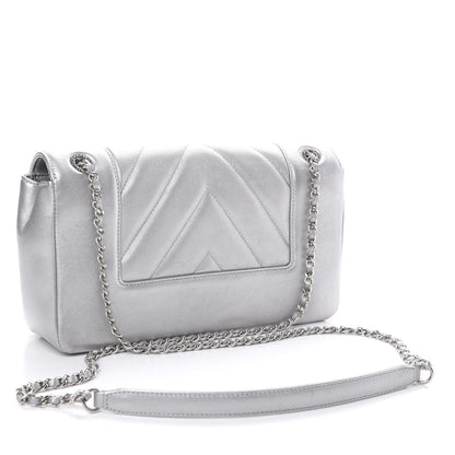 Chanel Metallic Sheepskin Chevron Quilted Medium Vintage Mademoiselle Flap Silver 3 of 14
