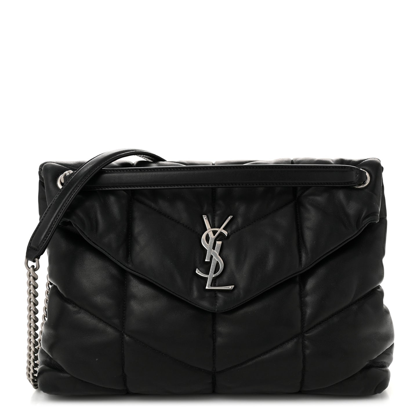 Lambskin Quilted Medium Loulou Puffer Monogram Chain Satchel Black