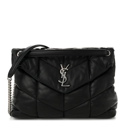 Saint Laurent Lambskin Quilted Medium Loulou Puffer Monogram Chain Satchel Black 1 of 10