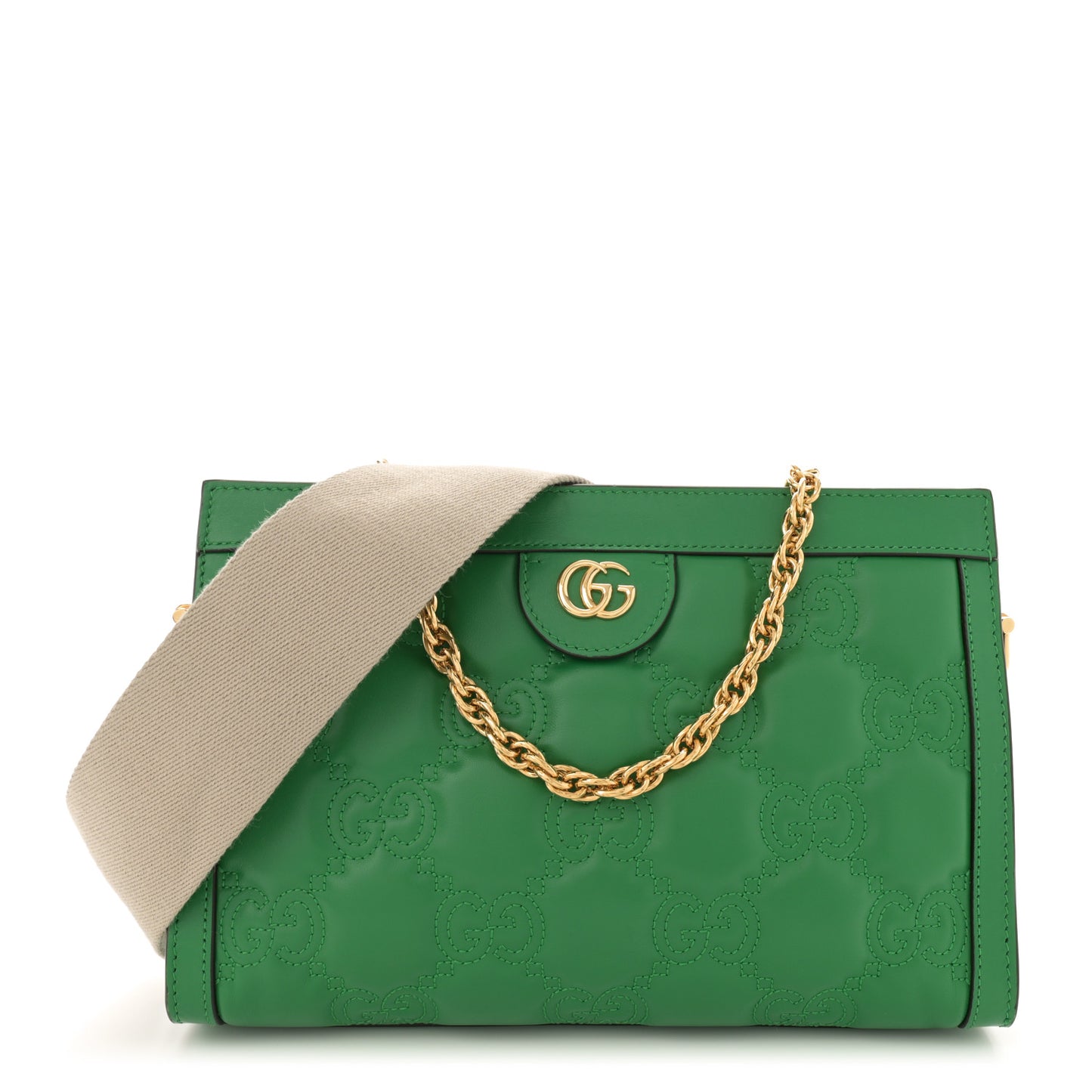 Calfskin GG Matelasse Small Slim Chain Shoulder Bag Spring Green Natural