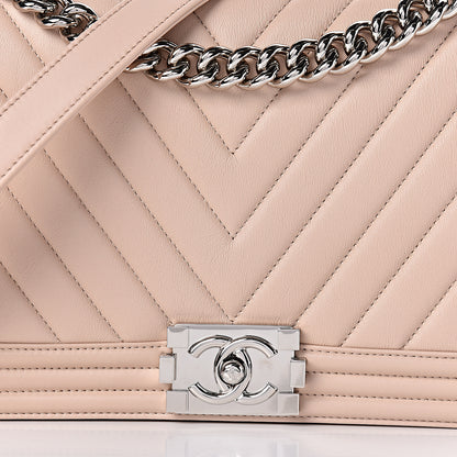 Chanel Calfskin Chevron Quilted New Medium Boy Flap Light Pink 8 of 10