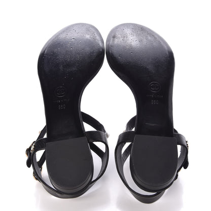 Chanel Lambskin Pearl Thong Sandals 38 Black 19 of 24