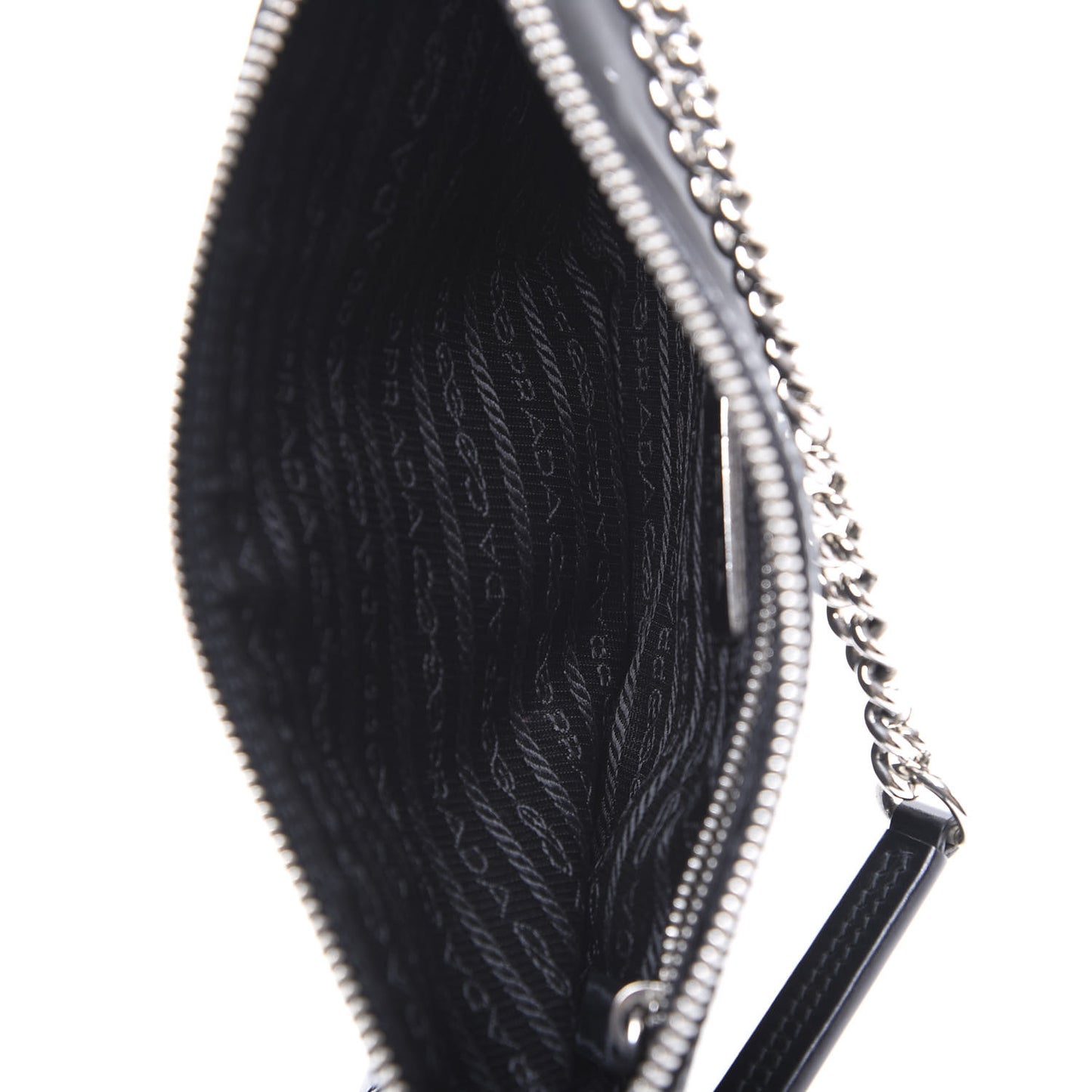 Tessuto Nylon Calfskin Chain Pochette Black