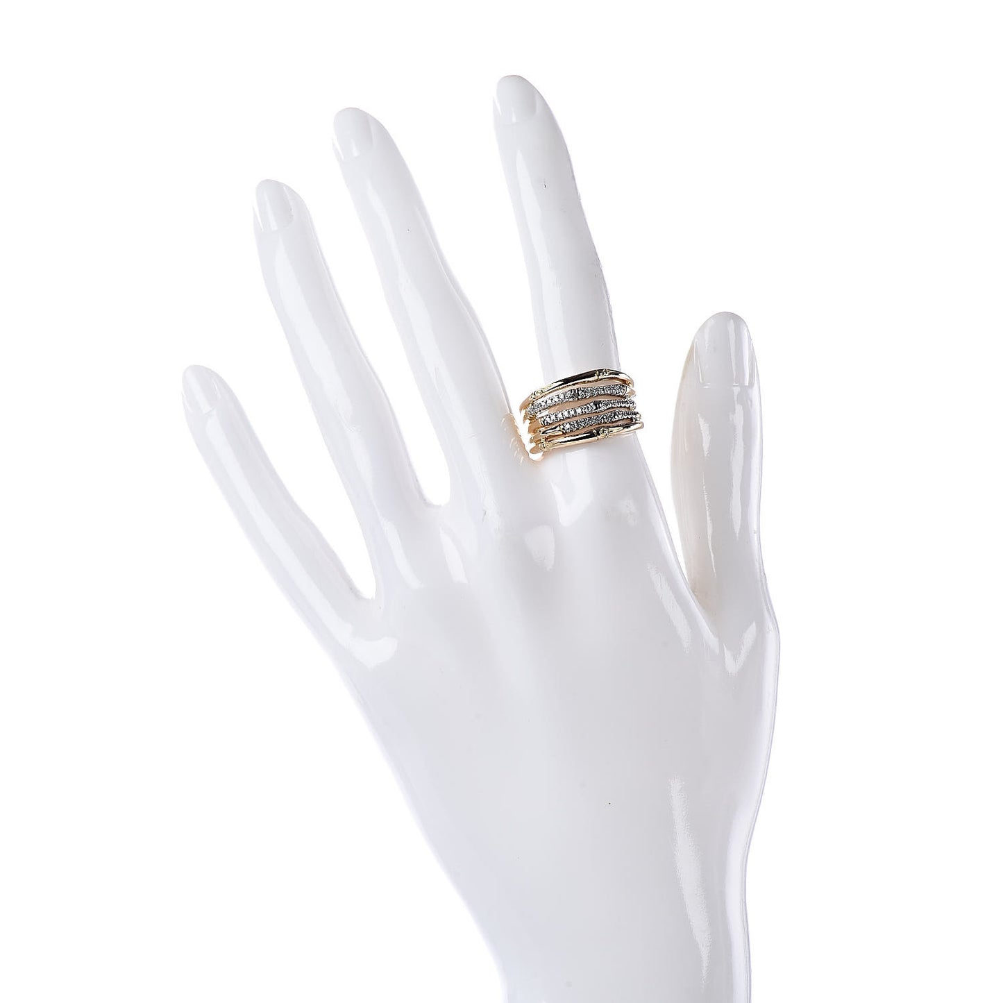18K Yellow Gold Diamond Wide Bamboo Band Ring 54 7