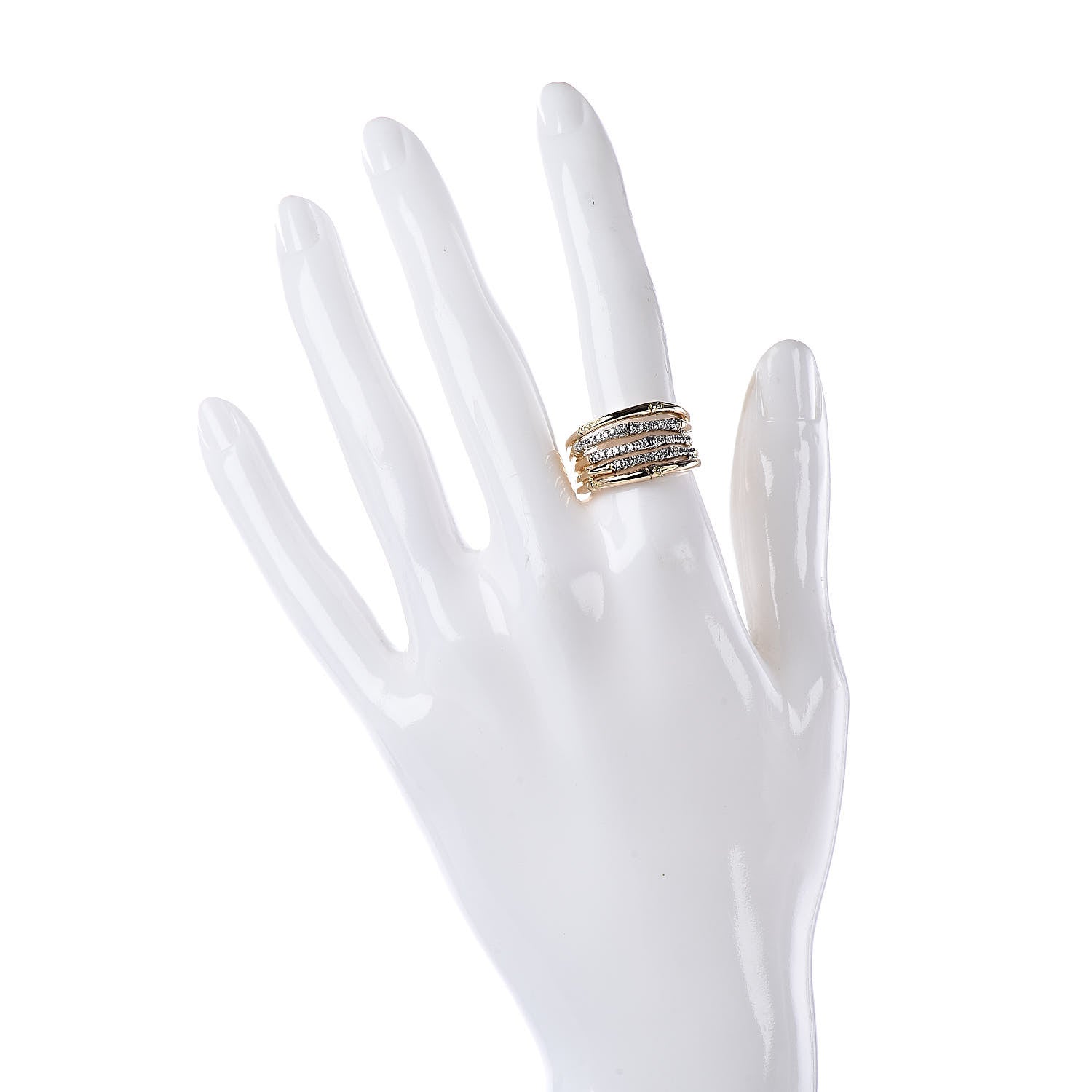 John Hardy 18K Yellow Gold Diamond Wide Bamboo Band Ring 54 7 2 of 6