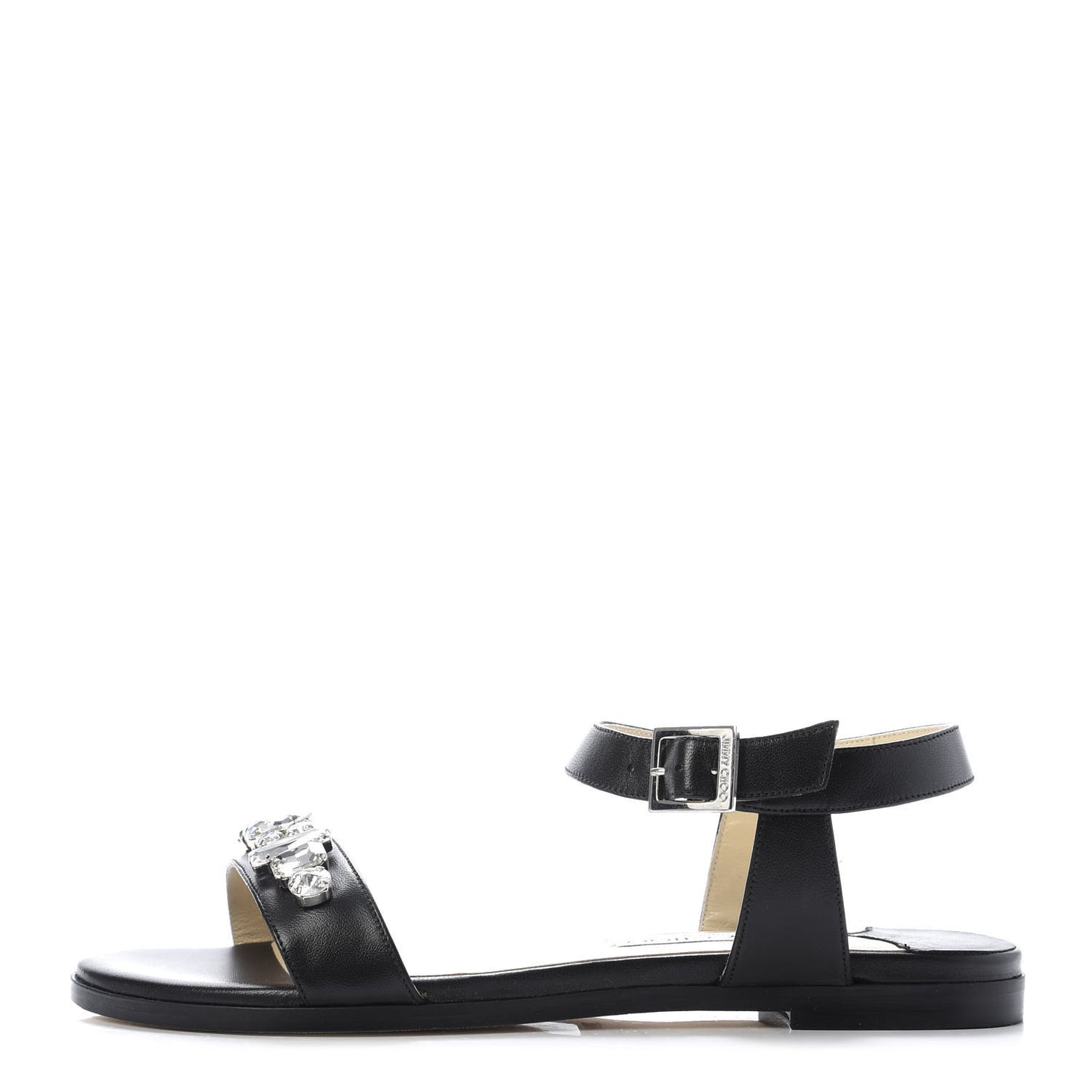 Calfskin Crystal Sandal Flats 37 Black