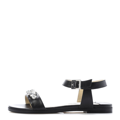 Jimmy Choo Calfskin Crystal Sandal Flats 37 Black 1 of 9