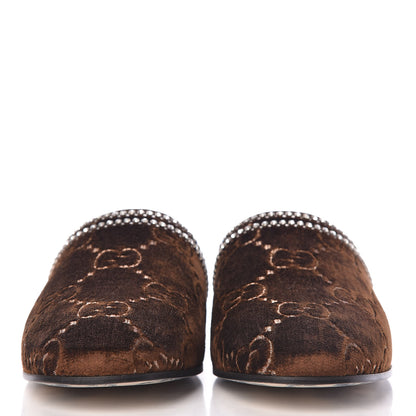 Gucci Velvet GG Monogram Crystal Womens Slippers 39.5 Brown Vintage Cocoa 2 of 8