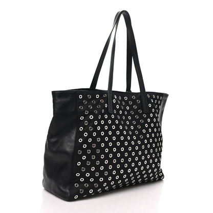 Prada Tessuto Nylon Calfskin Grommet Tote Black 3 of 9
