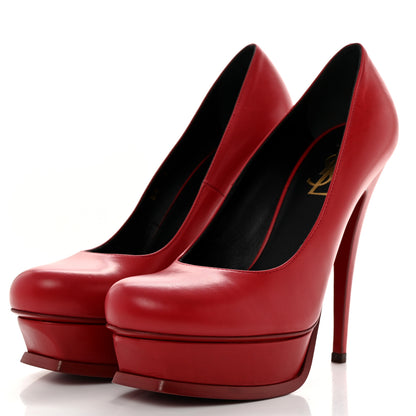 Saint Laurent Seta Calfskin Tribute 105 Platform Pumps 37.5 Rouge Orient 3 of 8