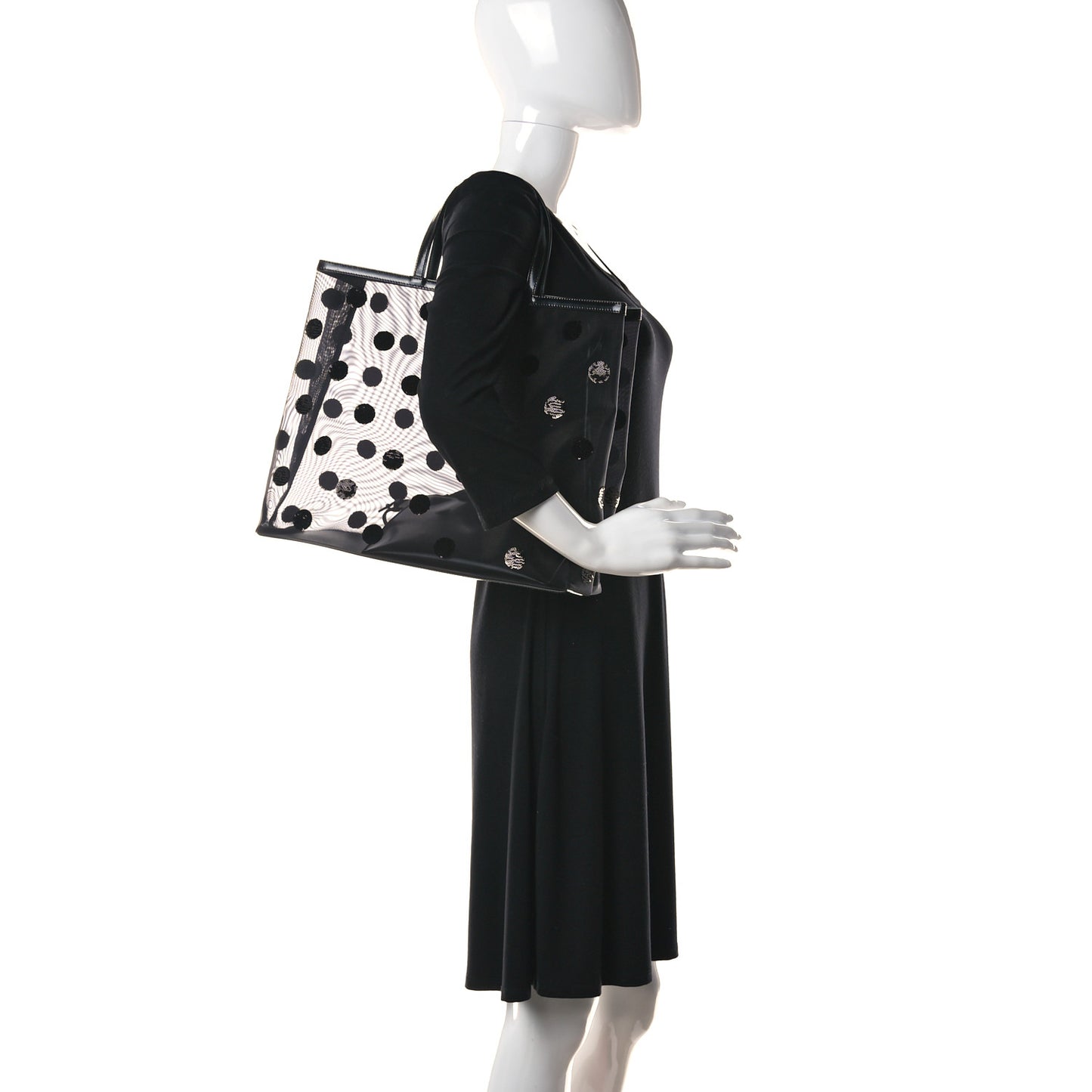 Mesh Sequin Polka-Dot Tote Bag Black