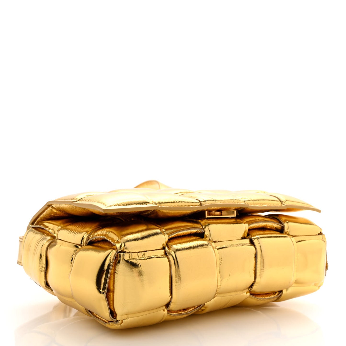 Mirror Lambskin Maxi Intreccio Padded Cassette Crossbody Bag Gold