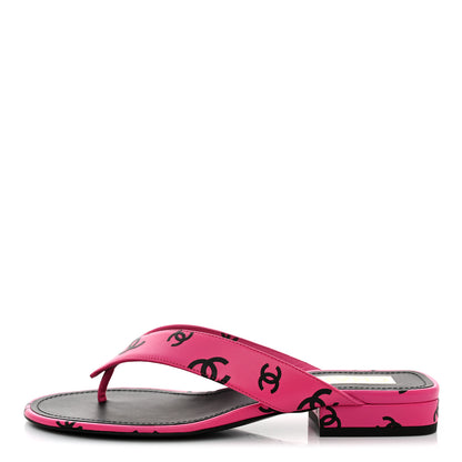 Chanel Printed Lambskin Coco Beach Thong Sandals 36 Dark Pink Black 1 of 10