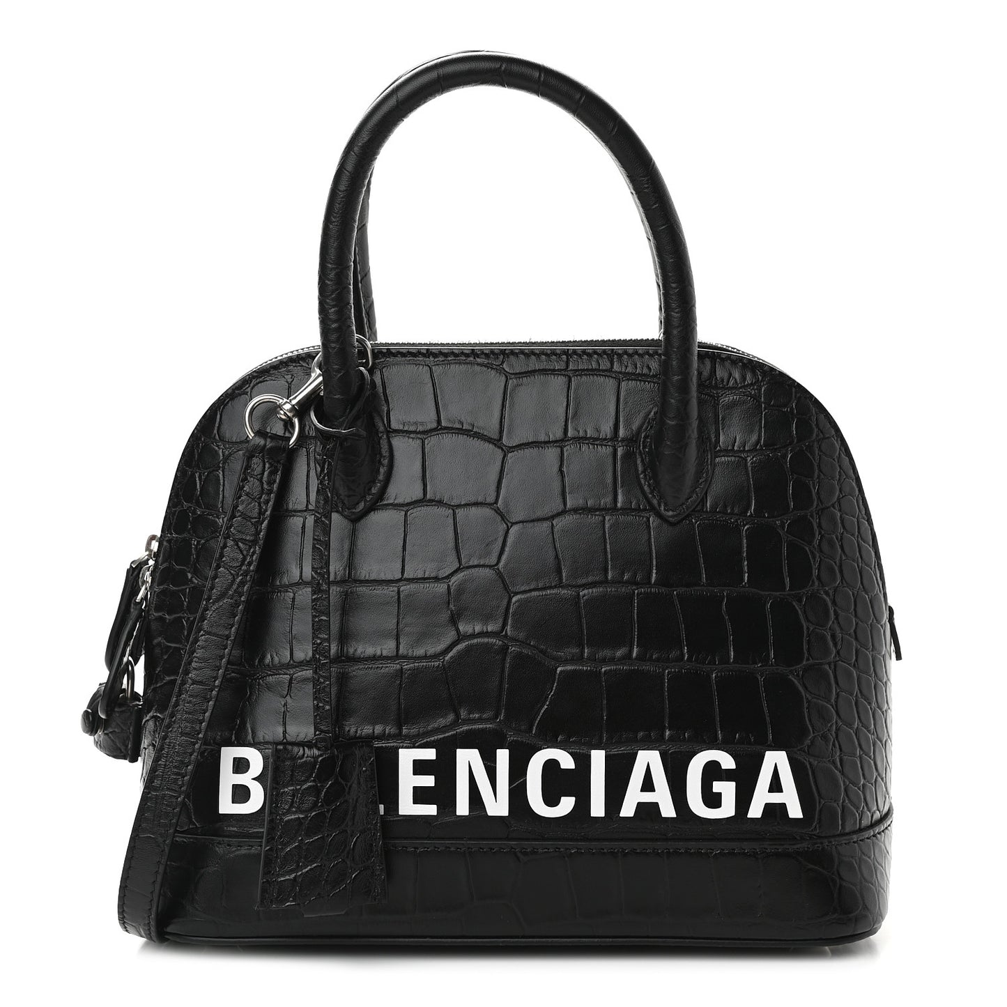 Calfskin Logo Crocodile Embossed S Ville Top Handle Bag Black White