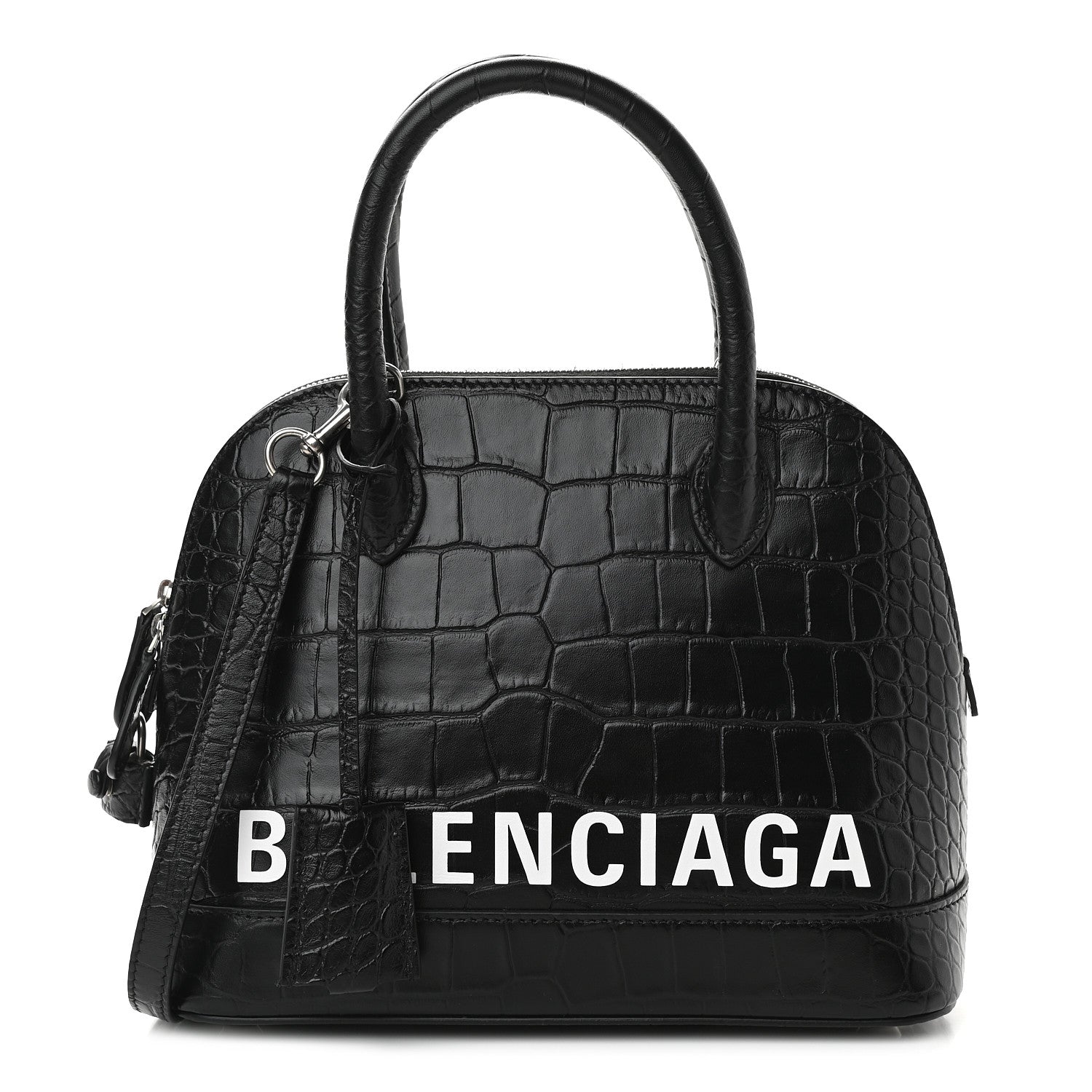 Balenciaga Calfskin Logo Crocodile Embossed S Ville Top Handle Bag Black White 1 of 10