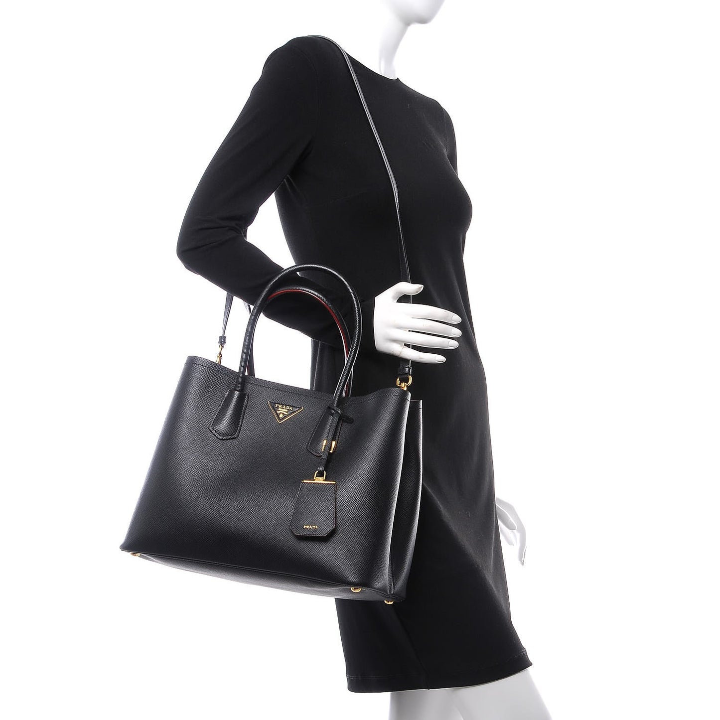 Saffiano Cuir Medium Double Bag Black Ciliegia