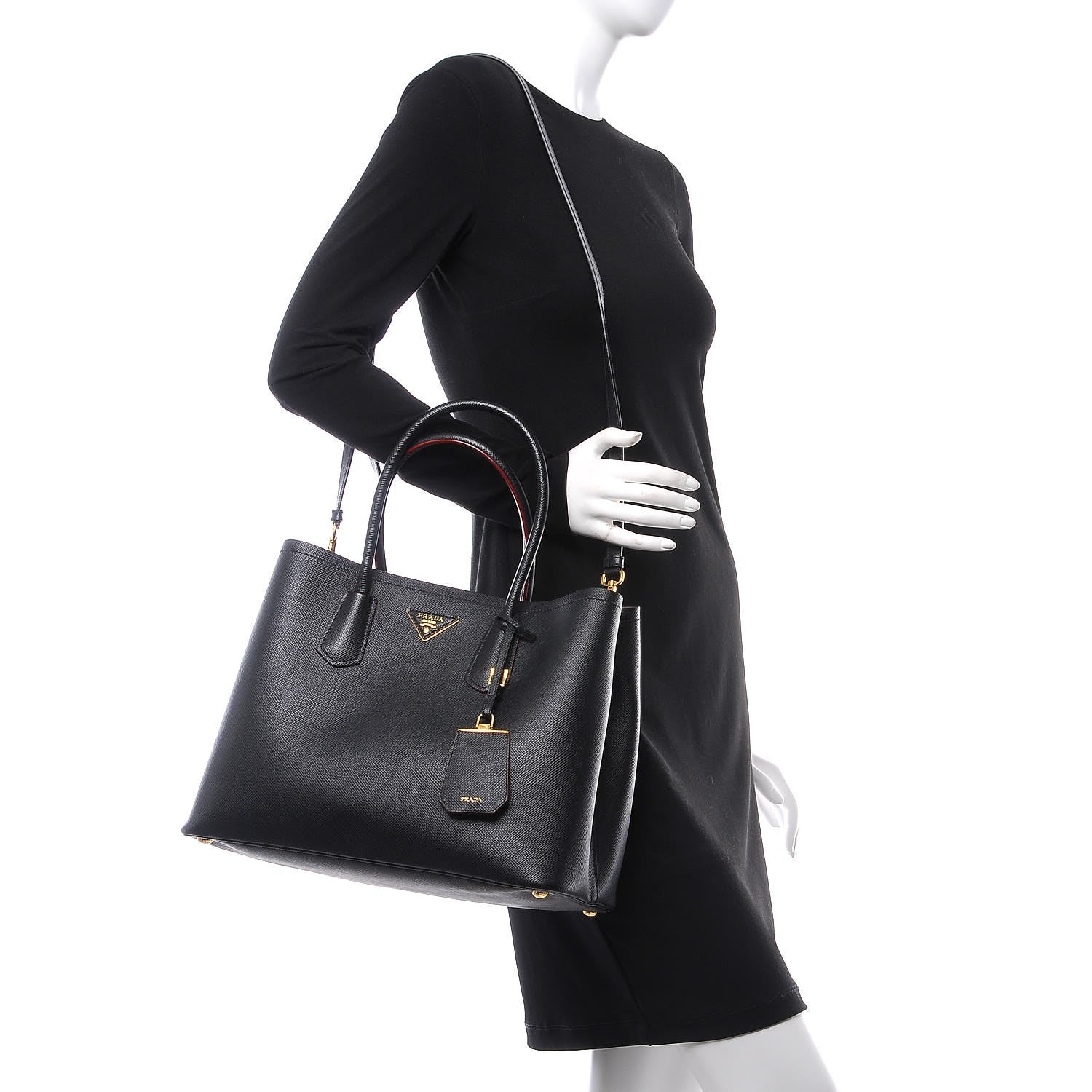 Prada Saffiano Cuir Medium Double Bag Black Ciliegia 2 of 7