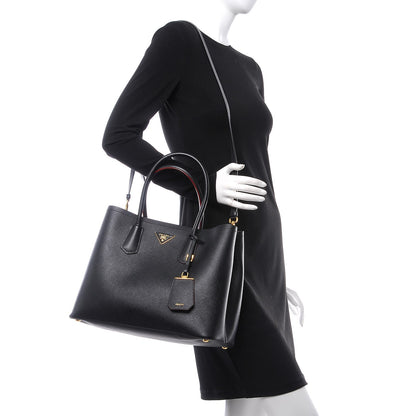 Prada Saffiano Cuir Medium Double Bag Black Ciliegia 2 of 7