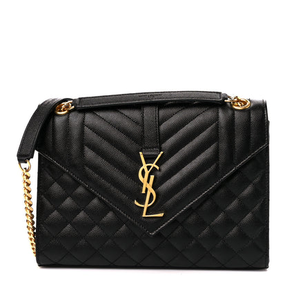 Saint Laurent Grain De Poudre Textured Mixed Matelasse Triquilt Medium Monogram Satchel Black 1 of 12