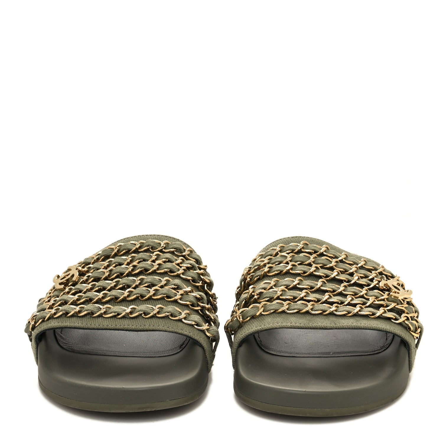 Chanel Canvas Chain Flat Sandals 37 Khaki 2 of 8