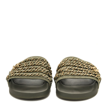 Chanel Canvas Chain Flat Sandals 37 Khaki 2 of 8