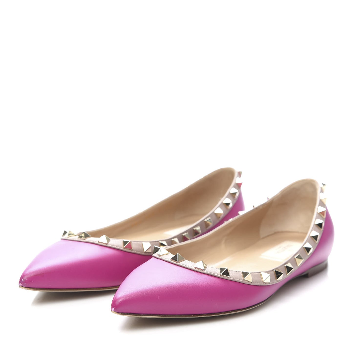 Calfskin Nappa Rockstud Ballerina Flats 39 Fuxia Poudre