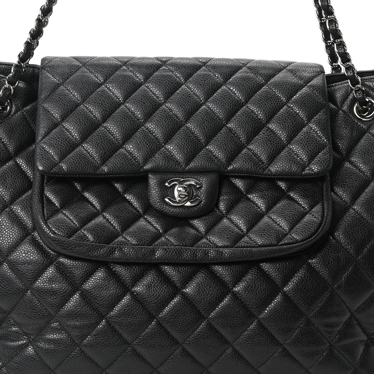 Caviar Quilted Flap Tote Black