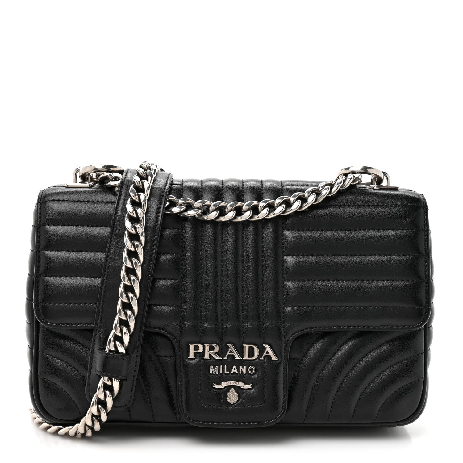 Prada Soft Calfskin Impunture Diagramme Medium Chain Flap Shoulder Bag Black 1 of 25