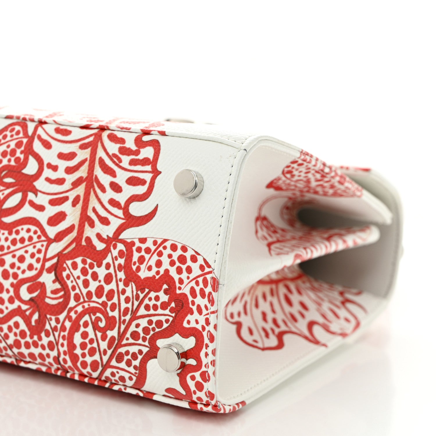 Salvatore Ferragamo Calfskin Printed Small Iconic Top Handle Bag White Red 10 of 10