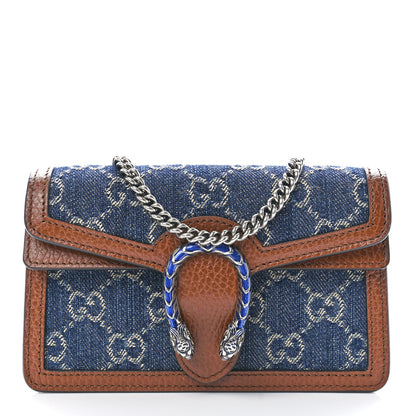 Gucci New Denim GG Monogram Dollar Calfskin Enamel Super Mini Dionysus Shoulder Bag Blue Tea Cuir Epilog Electric Blue 1 of 11