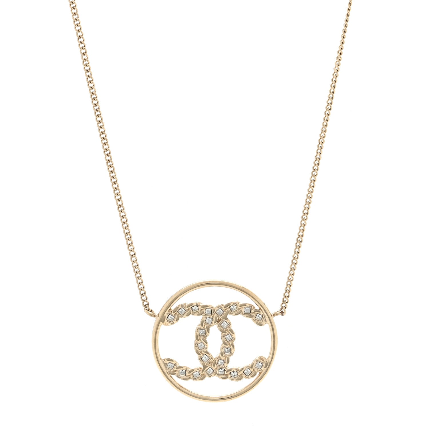 Chanel Baguette Crystal High Society CC Pendant Necklace Gold 1 of 4