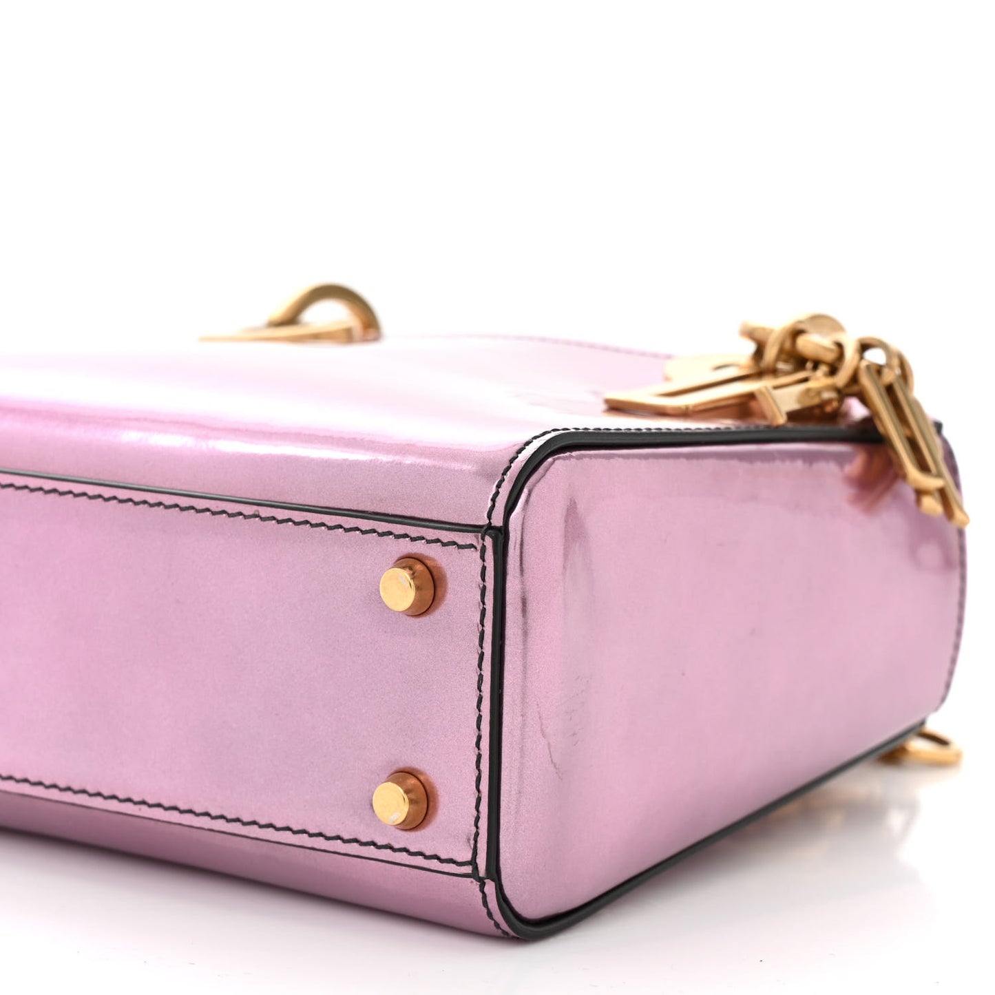 Metallic Glazed Calfskin Mini Lady Dior Pink