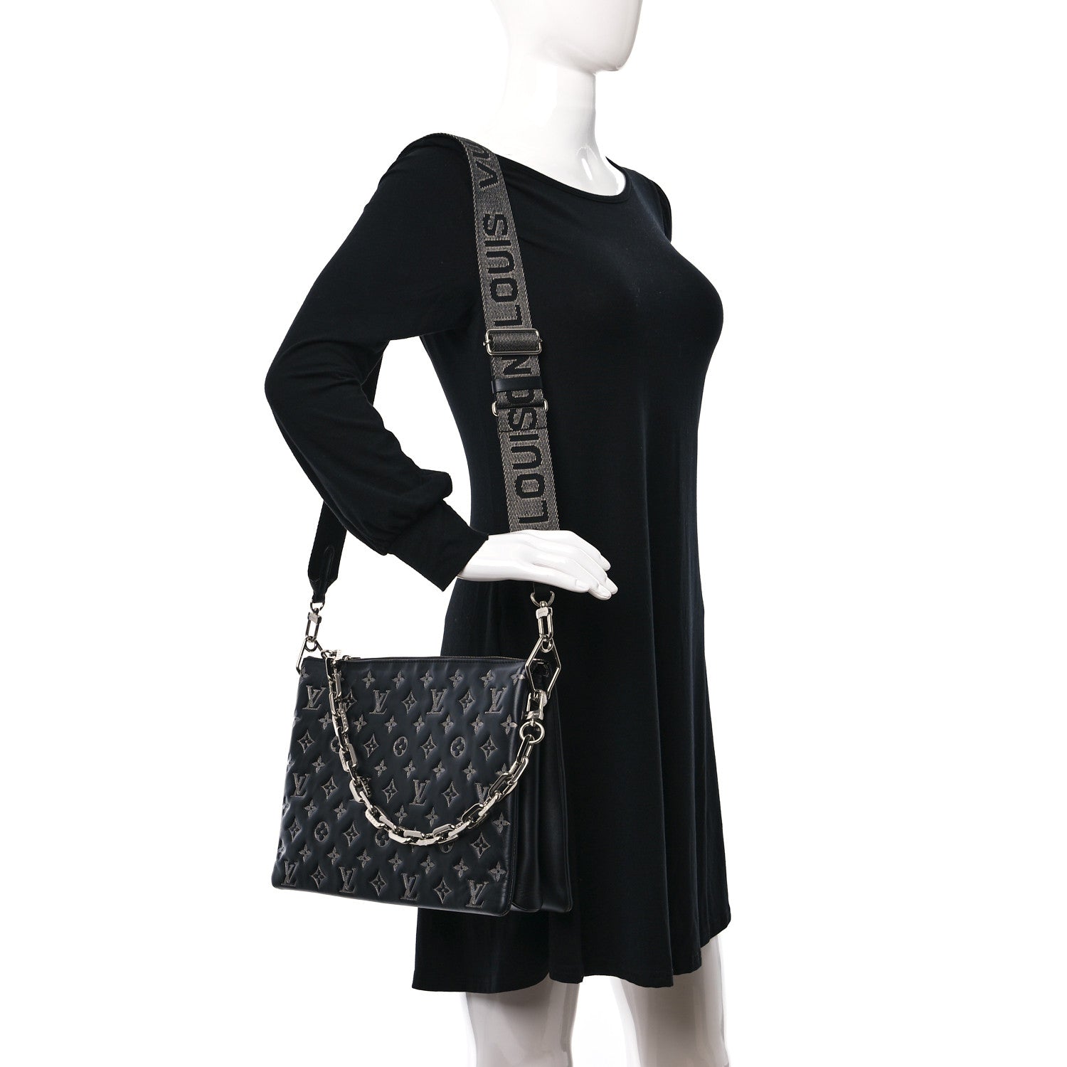 Louis Vuitton Lambskin Embossed Monogram Coussin MM Black Gray 2 of 8
