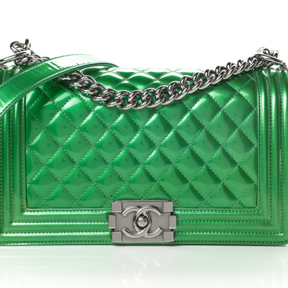Chanel Metallic Patent Calfskin Quilted Medium Boy Flap Green 8 of 16