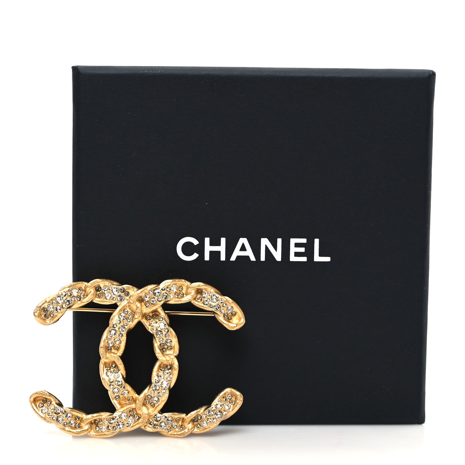 Chanel Metal Crystal CC Brooch Pin Gold Grey 4 of 4