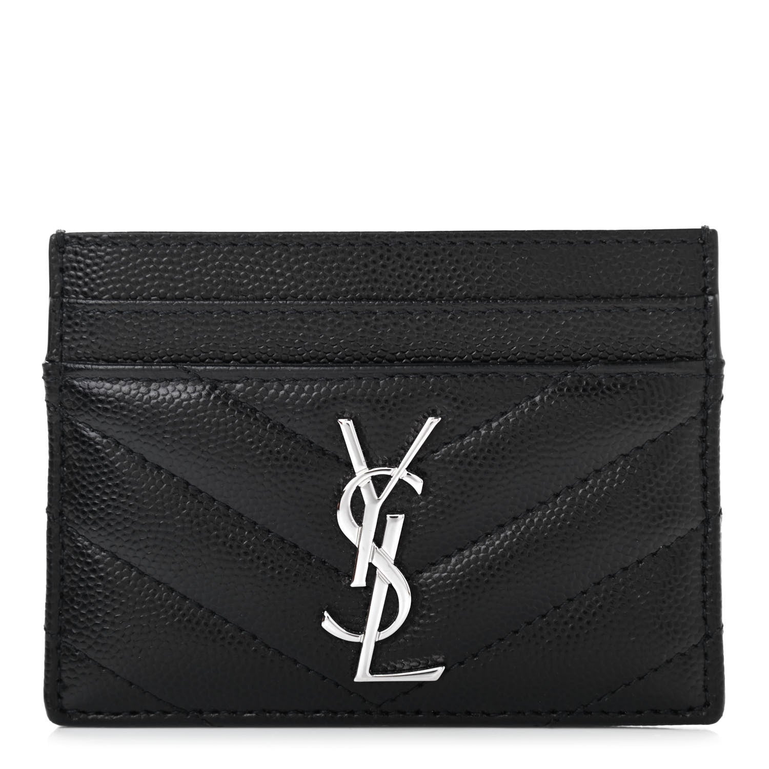 Saint Laurent Grain De Poudre Matelasse Chevron Monogram Credit Card Case Black 1 of 7