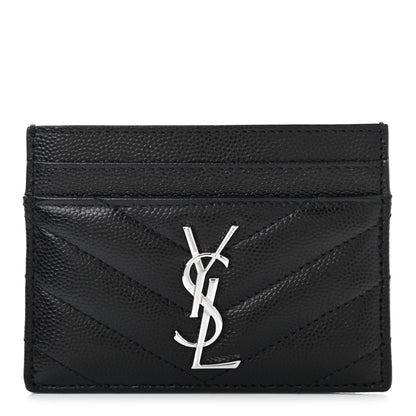 Saint Laurent Grain De Poudre Matelasse Chevron Monogram Credit Card Case Black 1 of 7