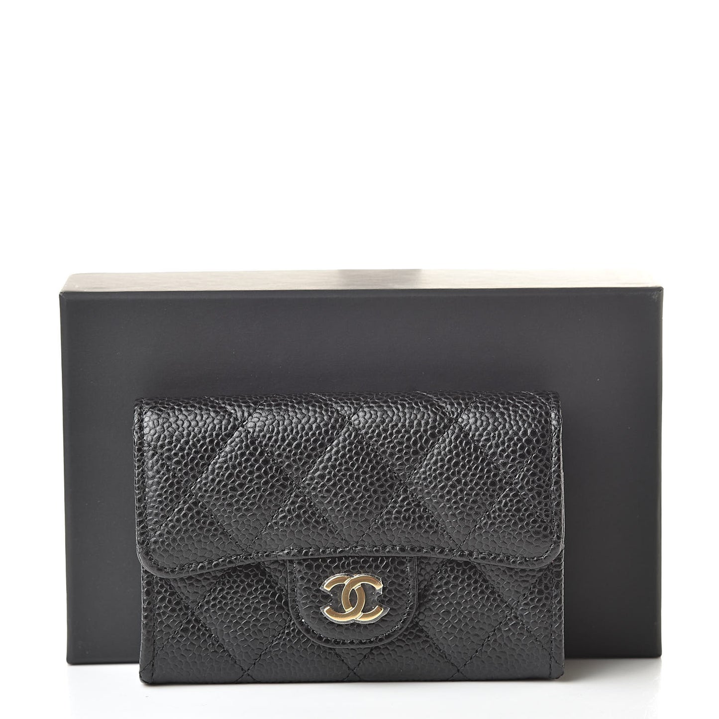 Caviar Quilted Flap Card Holder Wallet Black