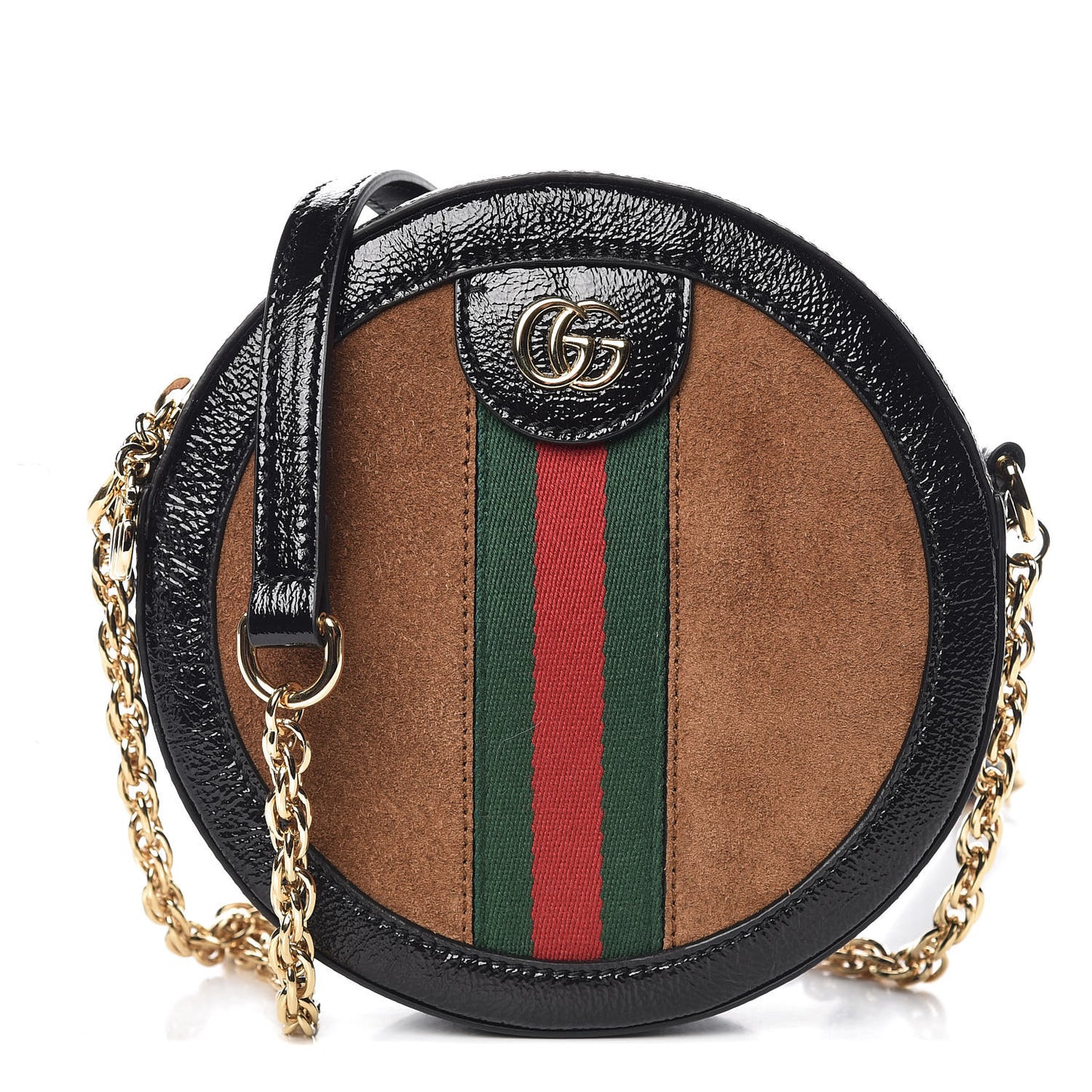 Suede Patent Web Mini Ophidia Round Shoulder Bag Nocciola Black