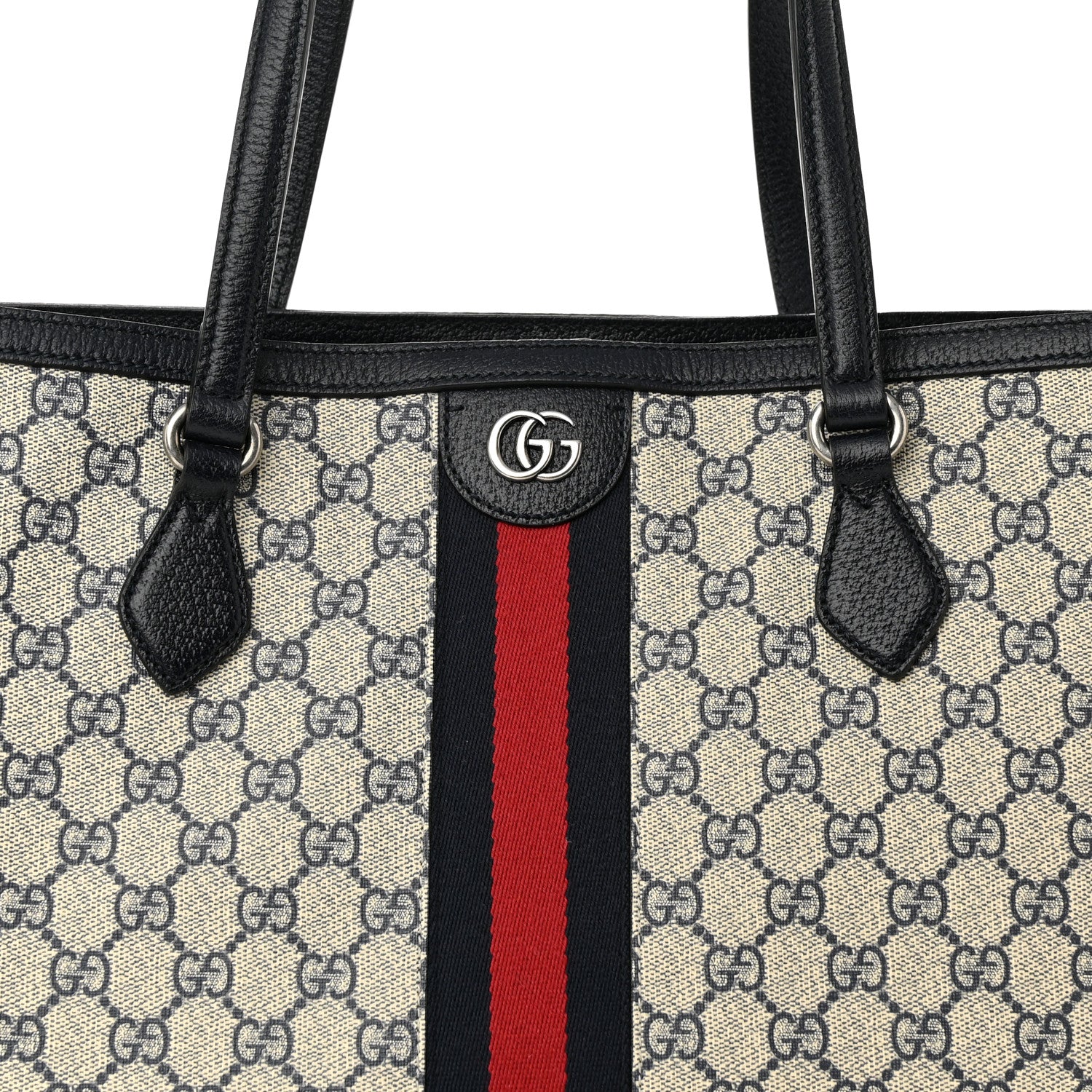 Gucci GG Supreme Monogram Textured Calfskin Web Medium Ophidia Shopping Tote Beige Blue 8 of 10