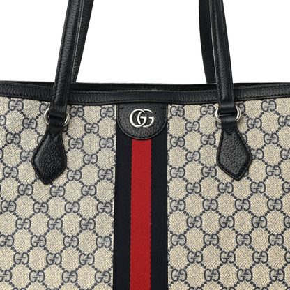 Gucci GG Supreme Monogram Textured Calfskin Web Medium Ophidia Shopping Tote Beige Blue 8 of 10