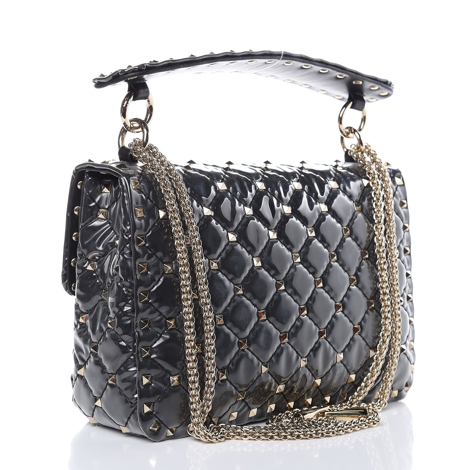 Valentino Garavani Patent Medium Rockstud Spike Shoulder Bag Black 3 of 10